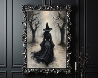 Witch in Haunted Forest Art Print: Halloween Witchcraft Decor (Digital Download)