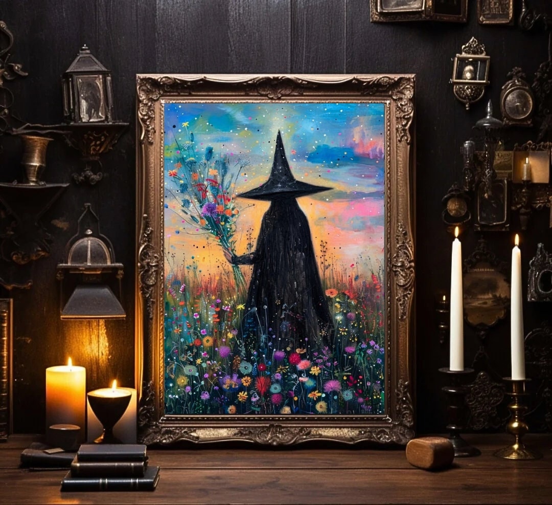 WITCH Watches the Sunrise| Halloween | Witchcraft Painting - Summer Witchy Art Download Instant Printable Digital Decor by Hecates Daughter