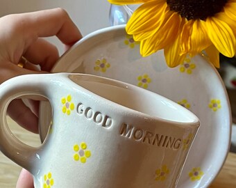 Sunflowers handmade ceramic mug and dish set