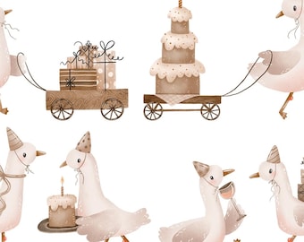 Goose Birthday Geese, Party Animals, Kids Celebration (PNG JPG Digital Download)