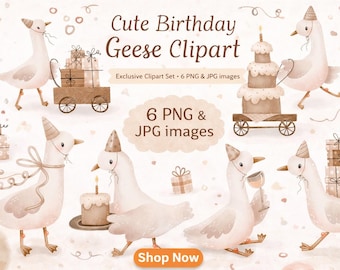 Goose Birthday Geese, Party Animals, Kids Celebration (PNG JPG Digital Download)