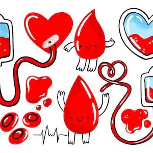 Blutspenderkarikatur - Blutspende und Transfusion - Ehrenamtliche Arbeit und Wohltätigkeit - Blutspendertag - Cartoon Illustration einzeln Hintergrund