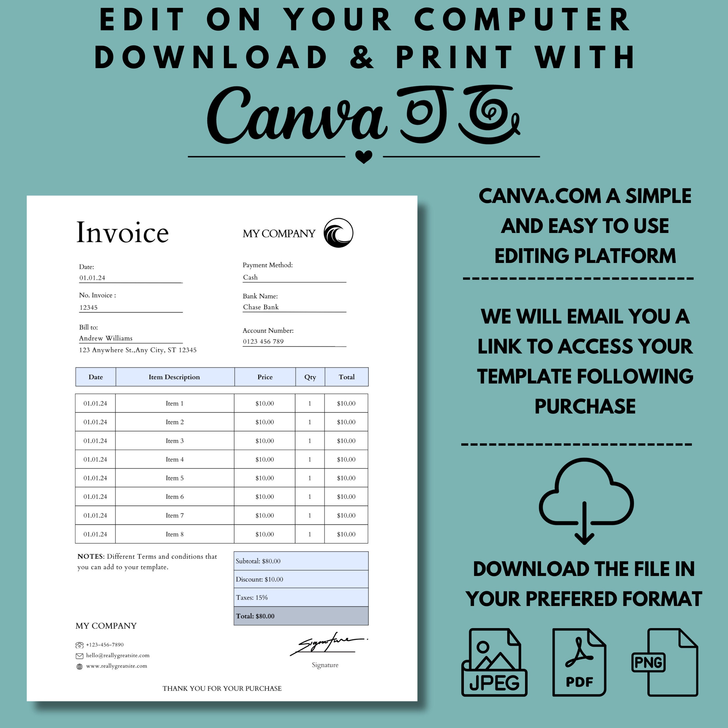 Mastercard Invoice Invoice Template Word/pdf/canva Edit Business Invoice. Editable Invoice ...
