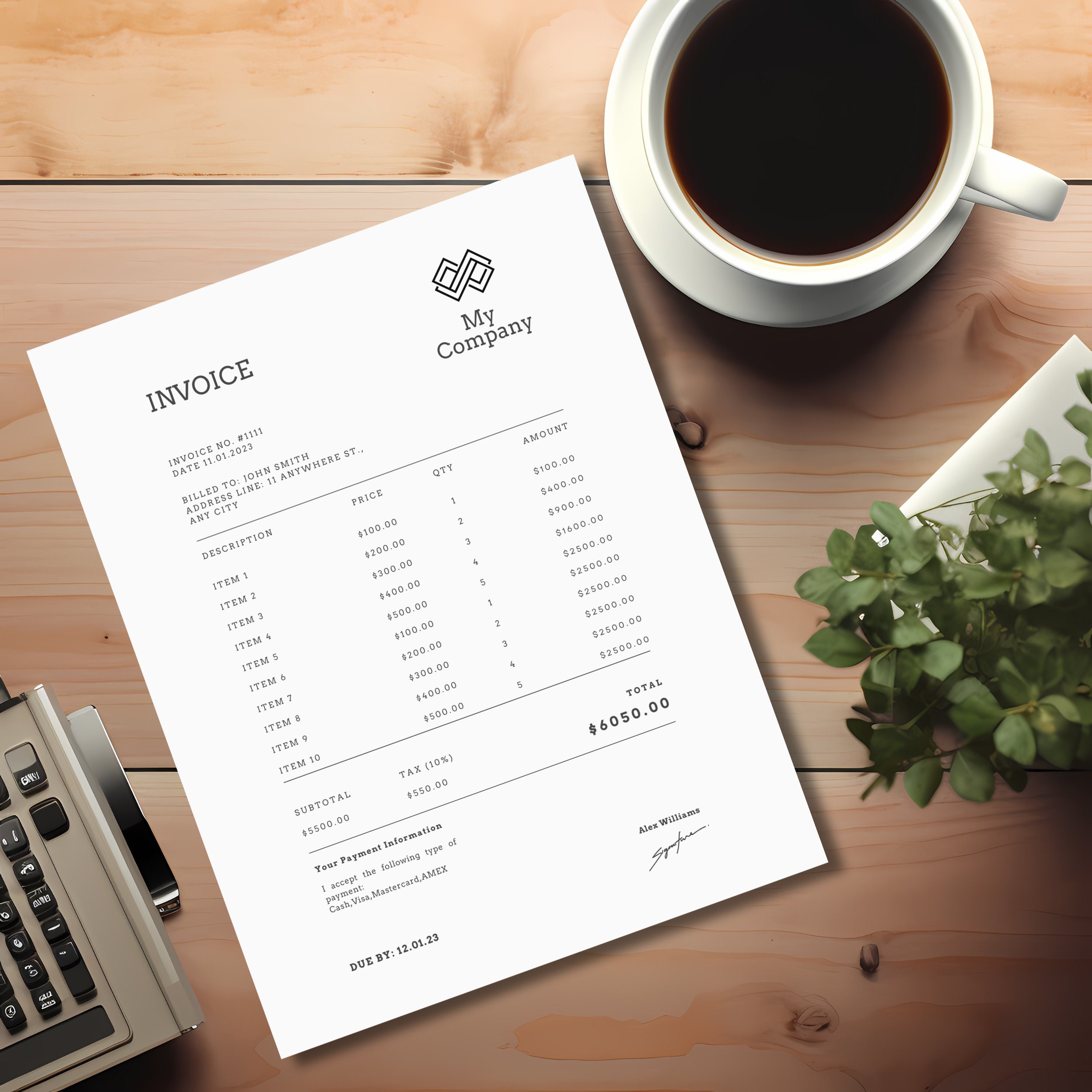 Mastercard Invoice Invoice Template Pdf/word/canva Edit Business Invoice. Editable Invoice ...