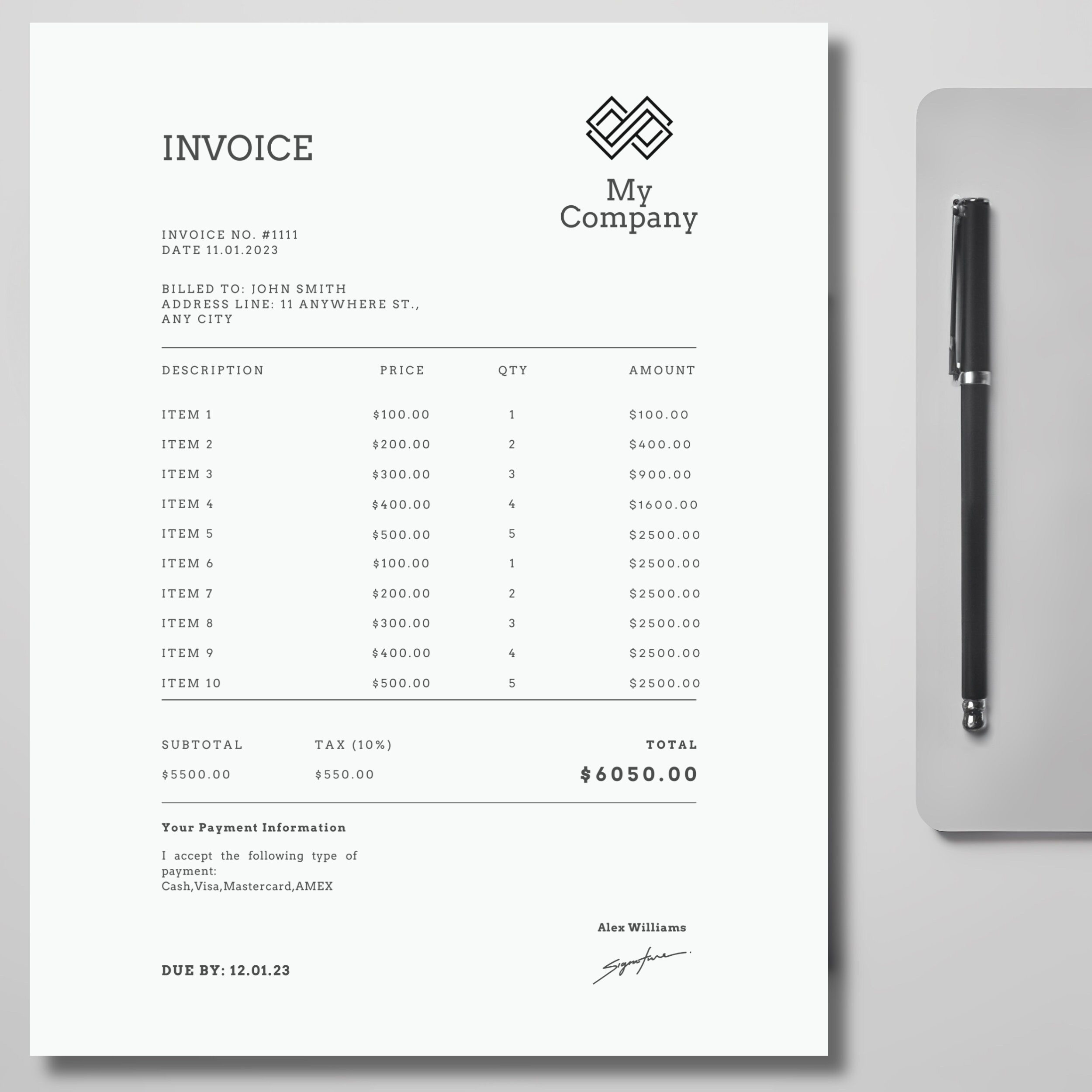 Mastercard Invoice Invoice Template Pdf/word/canva Edit Business Invoice. Editable Invoice ...
