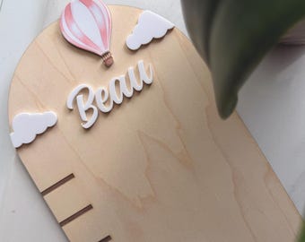 Birch Maple Wood Hot Air Balloon Growth Chart – Engraved Baby Shower Gift