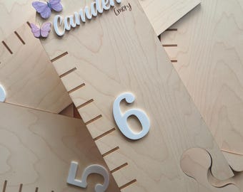 Birch/Maple Wood butterfly Themed Puzzle Growth Chart: Engraved Wall Decor, Baby Shower Gift