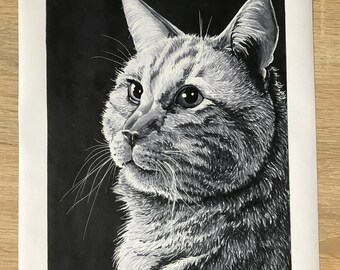 Custom Cat portrait drawing | Personalized Pet portrait from photo | Hand-drawn with markers | Commission cat drawing | Cat lovers' gift |