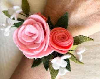 Handmade Felt Flower Wrist Corsage for Prom, Weddings, Mother's Day