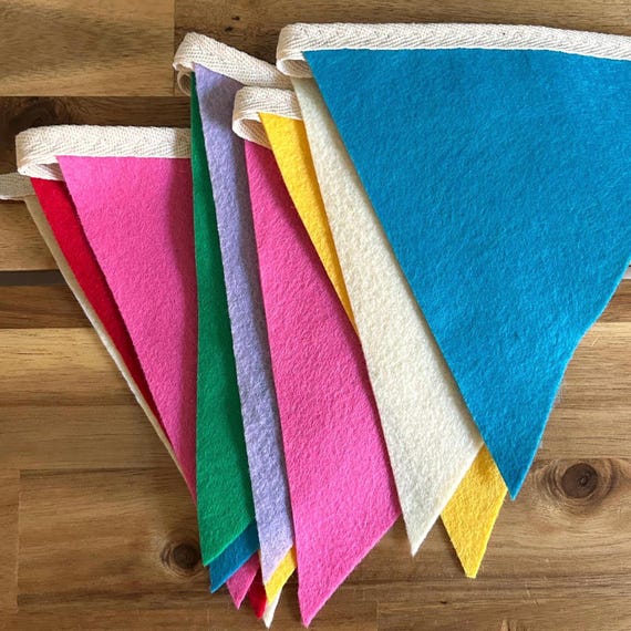 Handmade Colorful Felt Triangle Bunting, Birthday Party Garland and Decorations, Reusable Party Decor