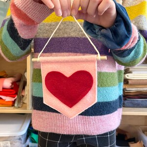 Handmade Pink and Red Heart Mini Banner, Nursery or Kids Room Wall Hanging, Valentine&#39;s Day Gift for Kids