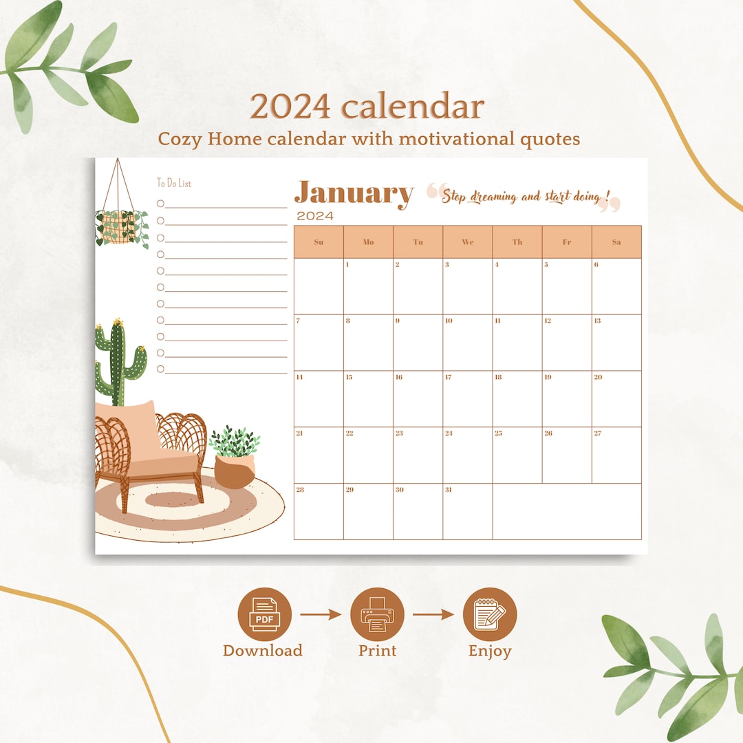 Cozy Home Calendar 2024 Digital PDF Printable A4 A5 Uncluttered and ...