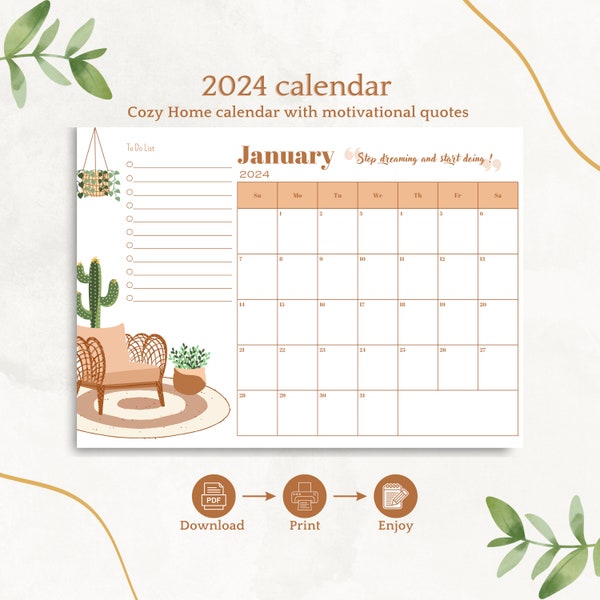 Cozy Home Calendar 2024 Digital PDF Printable | A4 - A5 | Uncluttered and Minimalist | Download, Print and Anjoy!