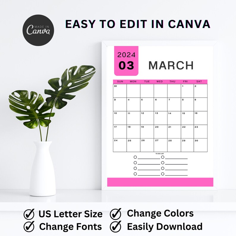 2024 Calendar Template, 2024 Canva Calendar, 2024 Canva Template