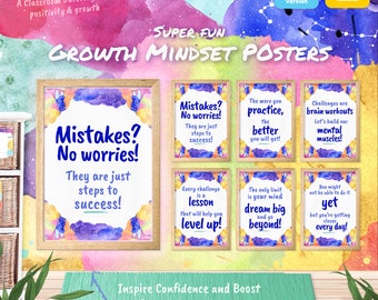 Growth Mindset Posters - Classroom Display - Positive Affirmations - Rainbow