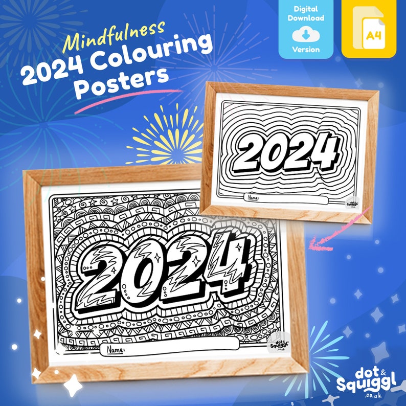 2024 Colouring Poster New Year Mindfulness Craft Printable Digital