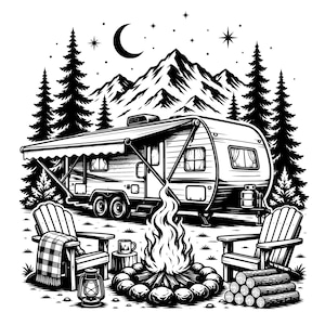 Camping Szene SVG, Berg Camping, RV Camper, Adventure Cut Datei