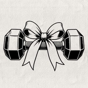Dumbbell Bow SVG PNG, Coquette Gym Fitness Weight Lifting Design, Workout Shirt Sticker Tumbler Cut File