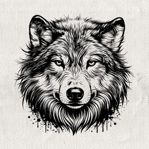 Wolf hoofd SVG PNG, gedetailleerde illustratie wolf gezicht, wolf portret clipart, dieren in het wild gesneden bestand voor shirts