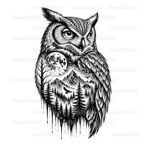 Uggla SVG PNG, Ugglaskjortadesign, Skogsväggkonst, Gravyrfil, Vilda Djur Clipart, Cricut Cut-fil
