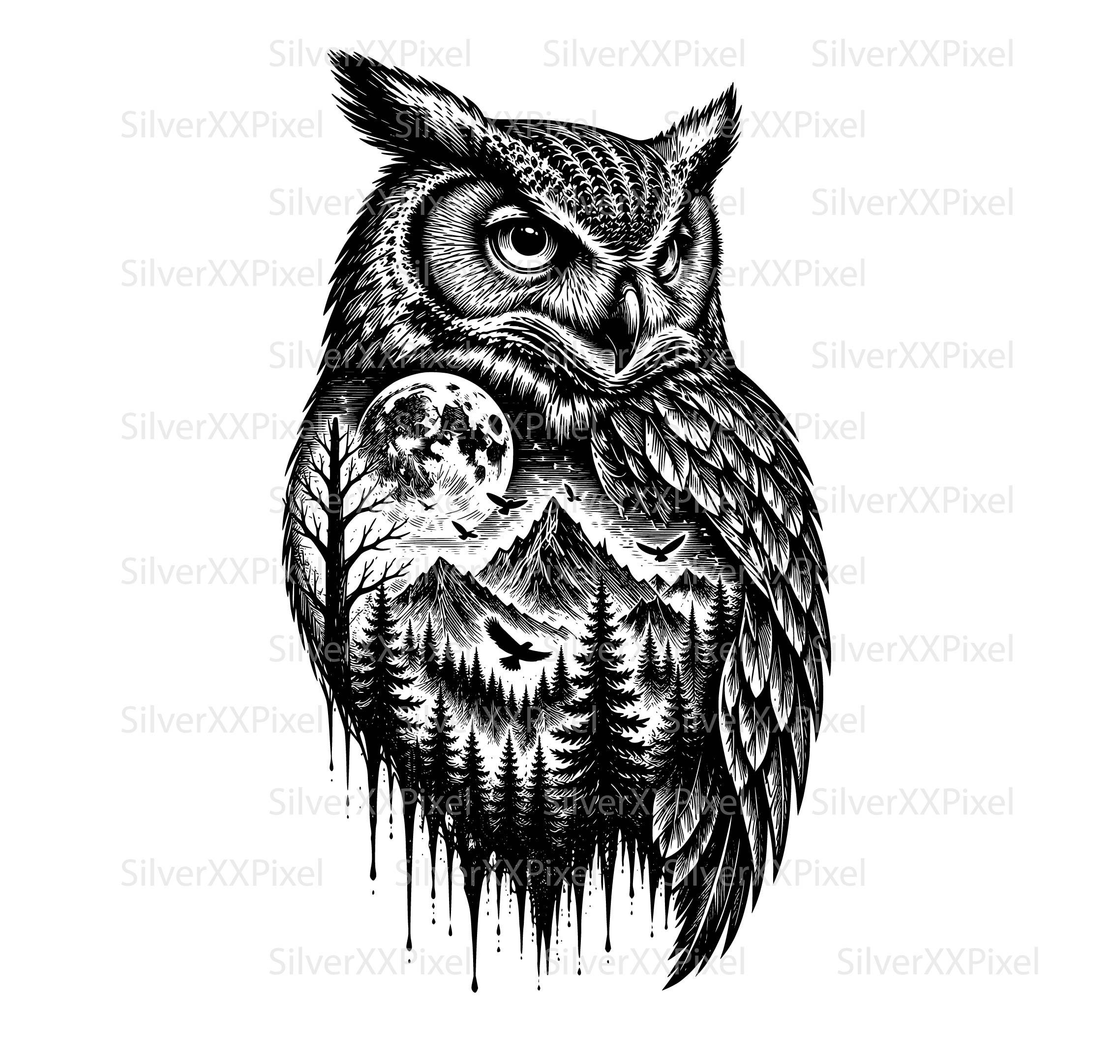 Owl SVG PNG, Owl Shirt Design, Forest Wall Art, Engraving File, Wildlife Clipart, Cricut Cut File