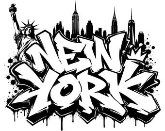 New York Graffiti Skyline SVG PNG, Statue of Liberty Street Art (Digital Download)