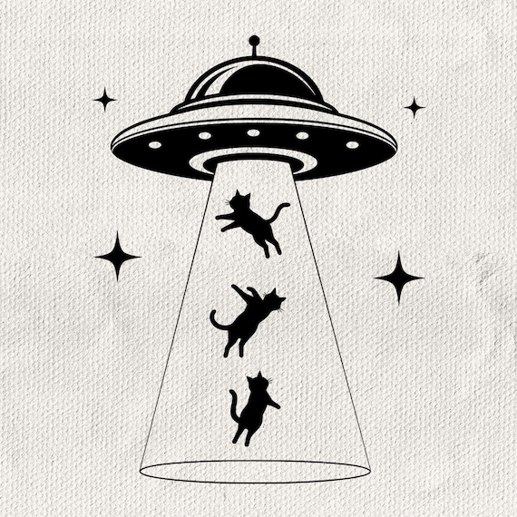 UFO Cats SVG PNG, Alien Cat Abduction, Funny Space Cat, Flying Saucer Cats Clipart, Cat Lover Shirt, Weird Cat, Cut File