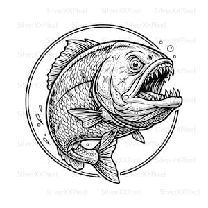Vild piranhafisk SVG PNG, rovdjursclipart, fiskekonst (digital nedladdning)
