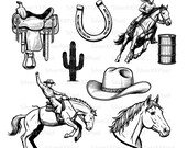 Western SVG Bundle PNG, Cowboy Rodeo Clipart Set, Rustic Ranch Digital Download