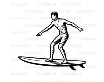 Surfer SVG PNG, Surfing Clipart, Surfer on Board Digital Download, Beach Sport Illustration, Coastal Surf Design