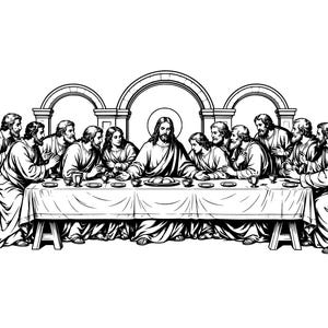 Ultima Cena SVG PNG Gesù e discepoli Arte religiosa cristiana da parete Incisione laser Cartello in legno Decorazione per chiesa Cricut