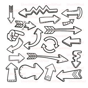 Planner Arrows SVG Bundle, Doodle Pointer & Curved Arrows Clipart | Bullet Journal Icons PNG Vector