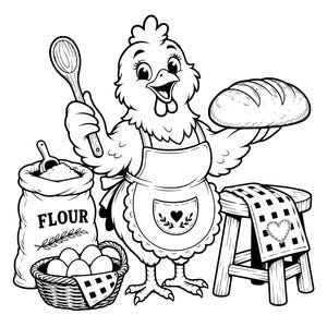 Chicken Baker SVG PNG, Farmhouse Hen with Bread, Country Kitchen Chicken, Bread Makers, Cut File