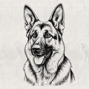 German Shepherd SVG PNG, Detailed Dog Portrait Line Art for Cricut Shirts Stickers Laser Engraving