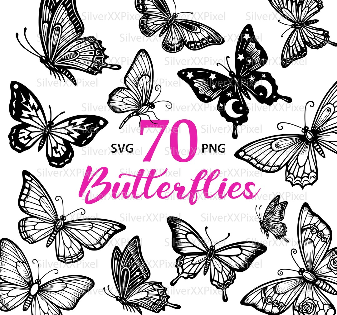 Butterfly SVG Bundle PNG, 70 Butterfly Clipart Set, Sticker Design ...