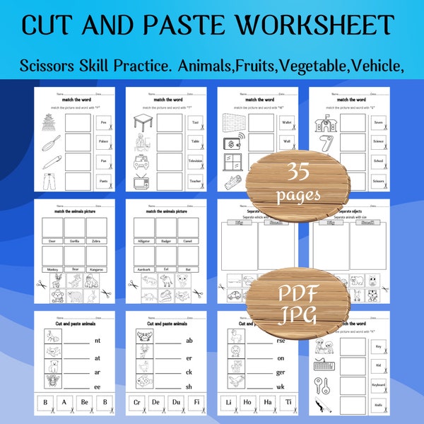 Cut and Paste worksheet, Scissor Practice,Preschool activity,Cut and Glue Worksheets,Scissor Skills Printable,PDF,JPG,Digital Download