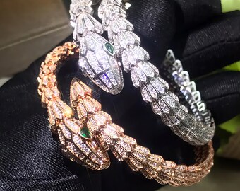 Bracciale serpente con diamanti in zirconio,bracciale scintillante con pietre preziose zirconi cubici,bracciale con tre tour di diamanti, bracciale serpente,regalo per la festa della mamma