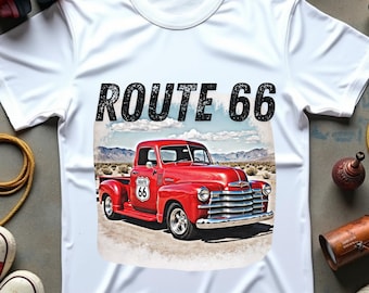 Retro roter LKW PNG, Vintage Route 66 Clipart, klassische Wüstenreise Kunst für Sublimation, T-Shirts, Wanddekor und Americana Crafts