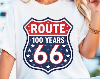 Route 66 Centennial Logo PNG – Vintage Route 66 Shield Badge 100 Years Anniversary 1926-2026 – Americana Highway Sign Retro – Commercial Use