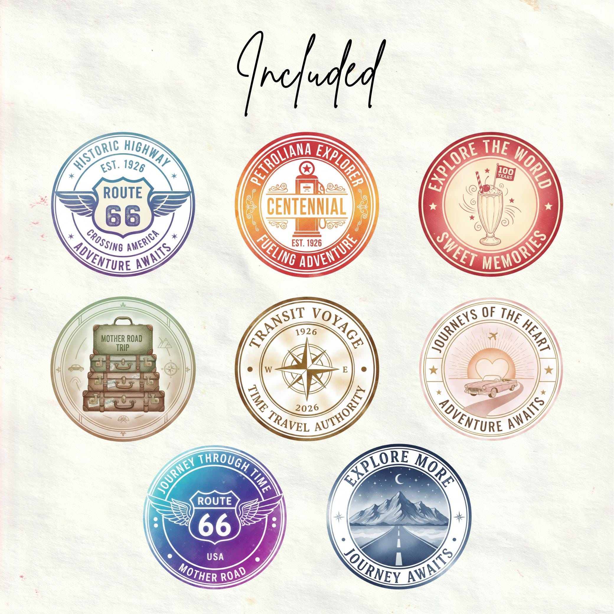 Route 66 100th Anniversary Passport Stamps Clipart PNG , All 8 States ...