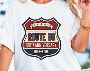 Route 66 100th Anniversary Stars & Stripes Shield - Patriotic Retro Americana PNG Design for Men - Commercial Use