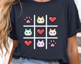 Adorable Kitty Tic-Tac-Toe Pixel Art | Cute Cats, Hearts & Pawprints Clipart for Kids Room Decor, Sublimation Instant Download