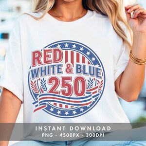 USA Red White & Blue 250 Sestercentennial Circular Badge Retro Sublimation PNG - Commercial Use