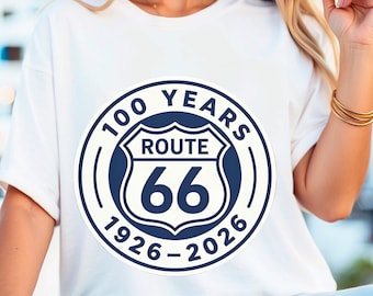 Route 66 Centennial Logo PNG – Vintage Circular Route 66 100 Years Anniversary Badge 1926-2026 Retro Americana Highway Graphic
