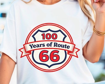 Route 66 Centennial Logo PNG – Retro Route 66 100 Years Anniversary Ribbon Badge 1926-2026 Vintage Highway Sign Travel Graphic
