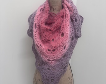 Handmade Pink Purple Gradient Lacy Boho Wrap Boho Crochet Virus Shawl Ombre Scarf lightweight