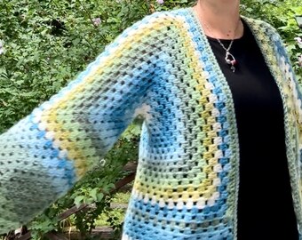 Handmade Crochet Cardigan Sweater: Striped Hexagon Design