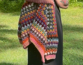 Handmade Crochet Granny Square Cardigan | Boho Festival Oversized Sweater