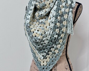 Triangle Scarf  Handmade Gray Blend Shawl – Versatile Wrap, or Cover Up, multi color neutral