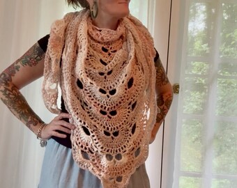 Handmade Crochet Triangle Shawl | Soft Neutral Boho Wrap Scarf